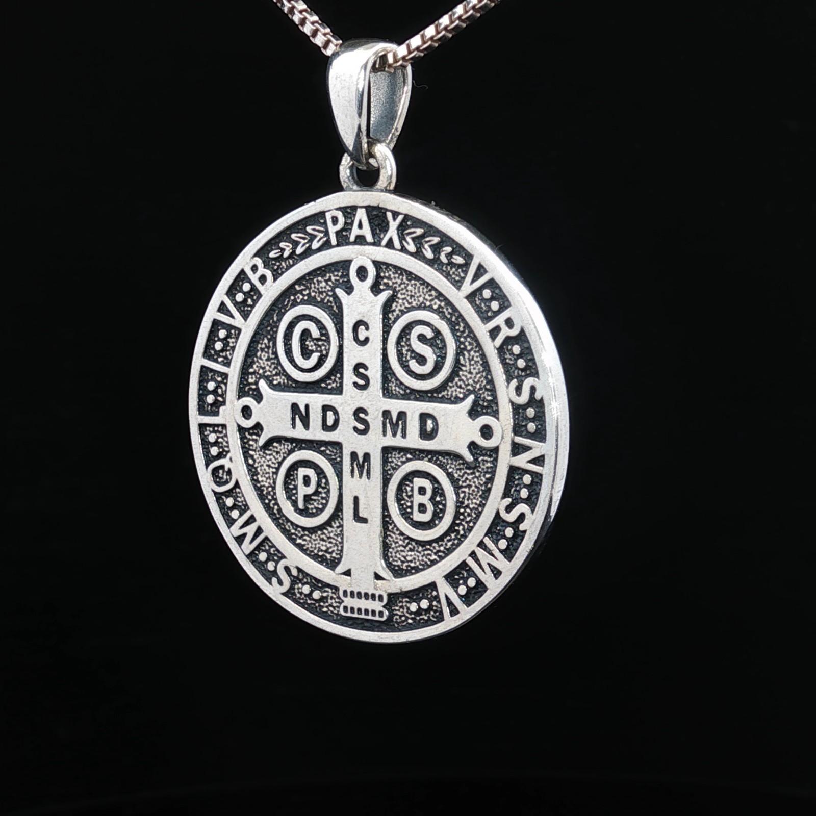 925 Sterling Silver Saint Benedict Two-Sided Necklace