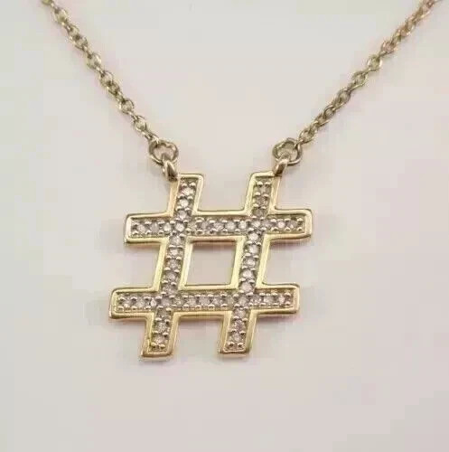 2CT Round Cut Lab Created Diamond Unisex Hashtag Pedant 14K Yellow Gold Plated