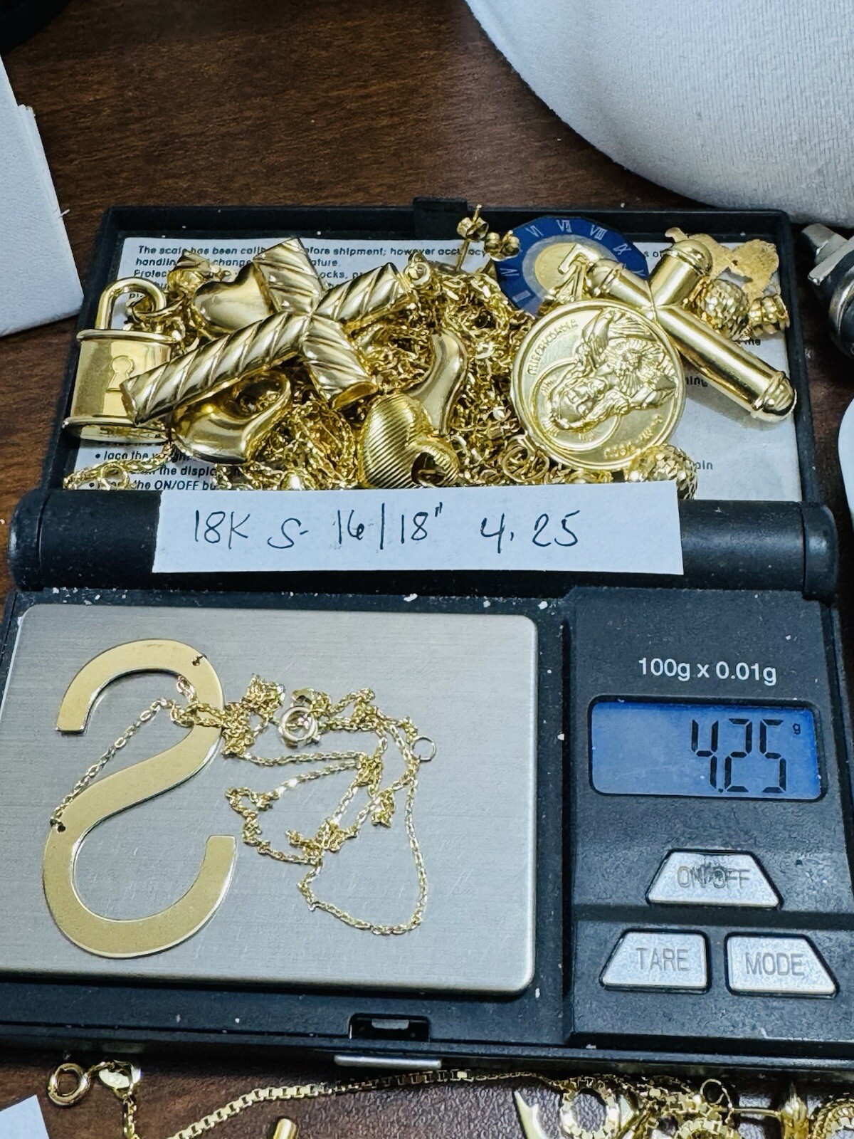 18K 750 Fine Pure Gold Letter S initial Necklace 16.5/17.5” Long 1mm 4.2g