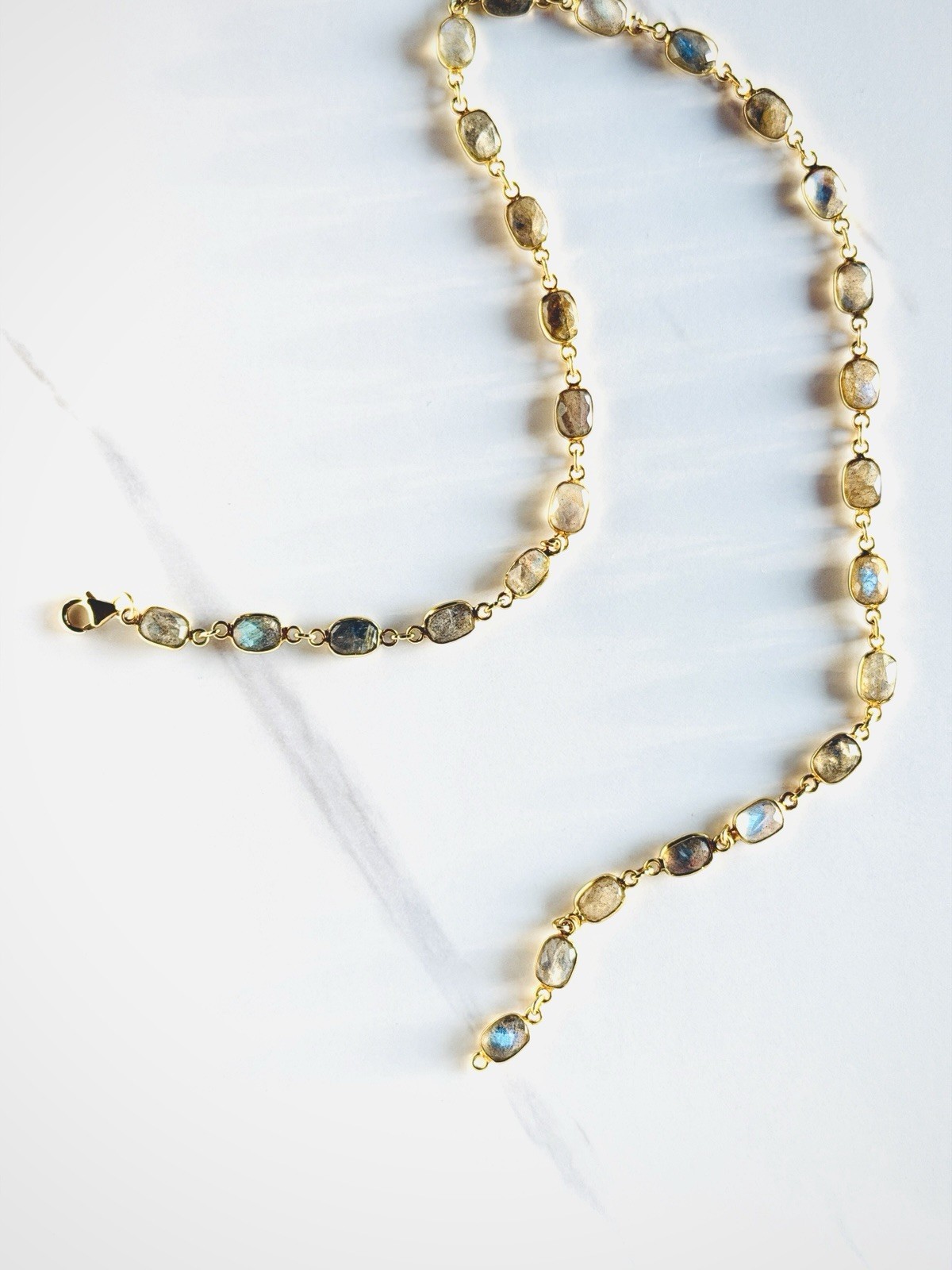 Genuine Moonstone Necklace 19.25” Yellow Gold Plated Sterling Silver Chain