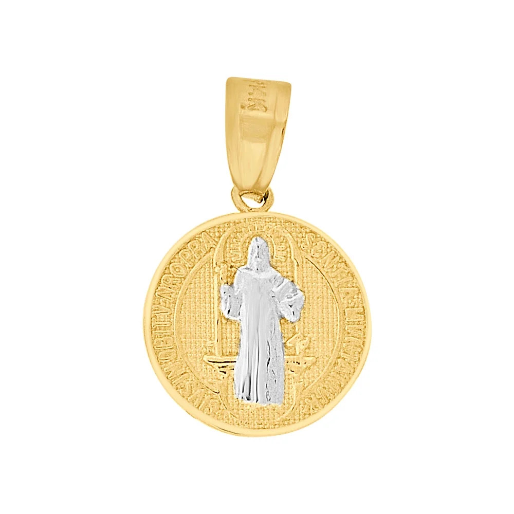 14K Solid 2 Tone Gold 10mm Saint Benedict Pendant – 14K Gold Pendant – PT741