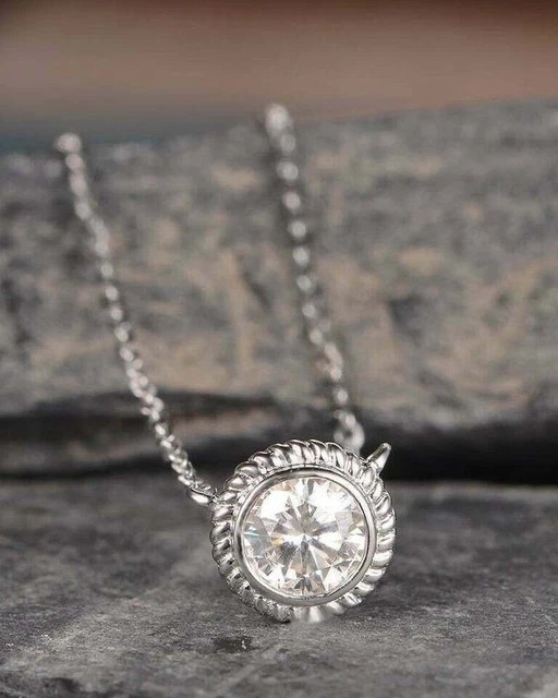 Women Solitaire Pendant Necklace 14K White Gold Plated 1.50Ct Lab Grown Diamond