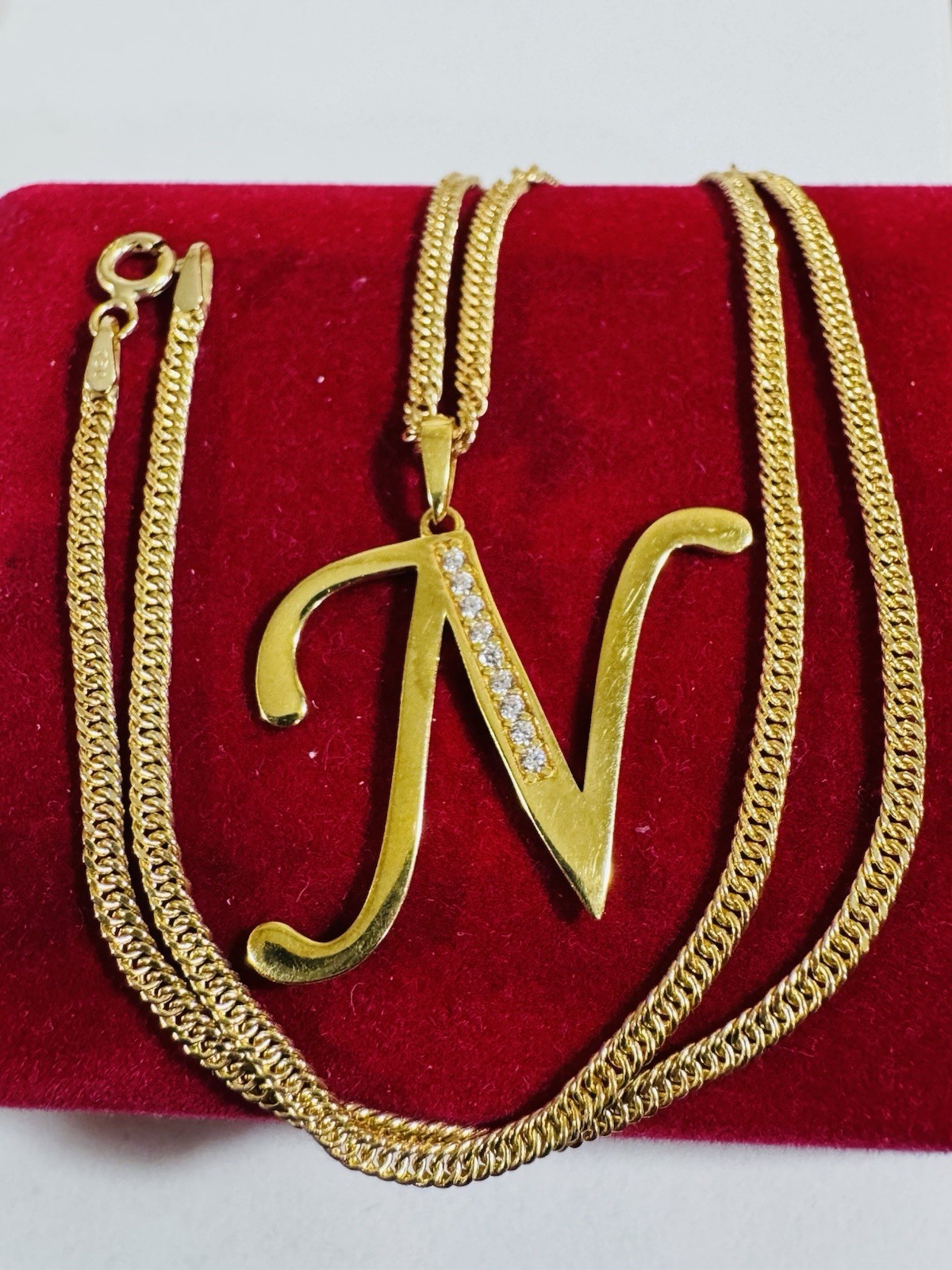 18K 750 Genuine Gold Letter N Set Necklace 15.6/16” Inch Long 4.54g 2.2mm