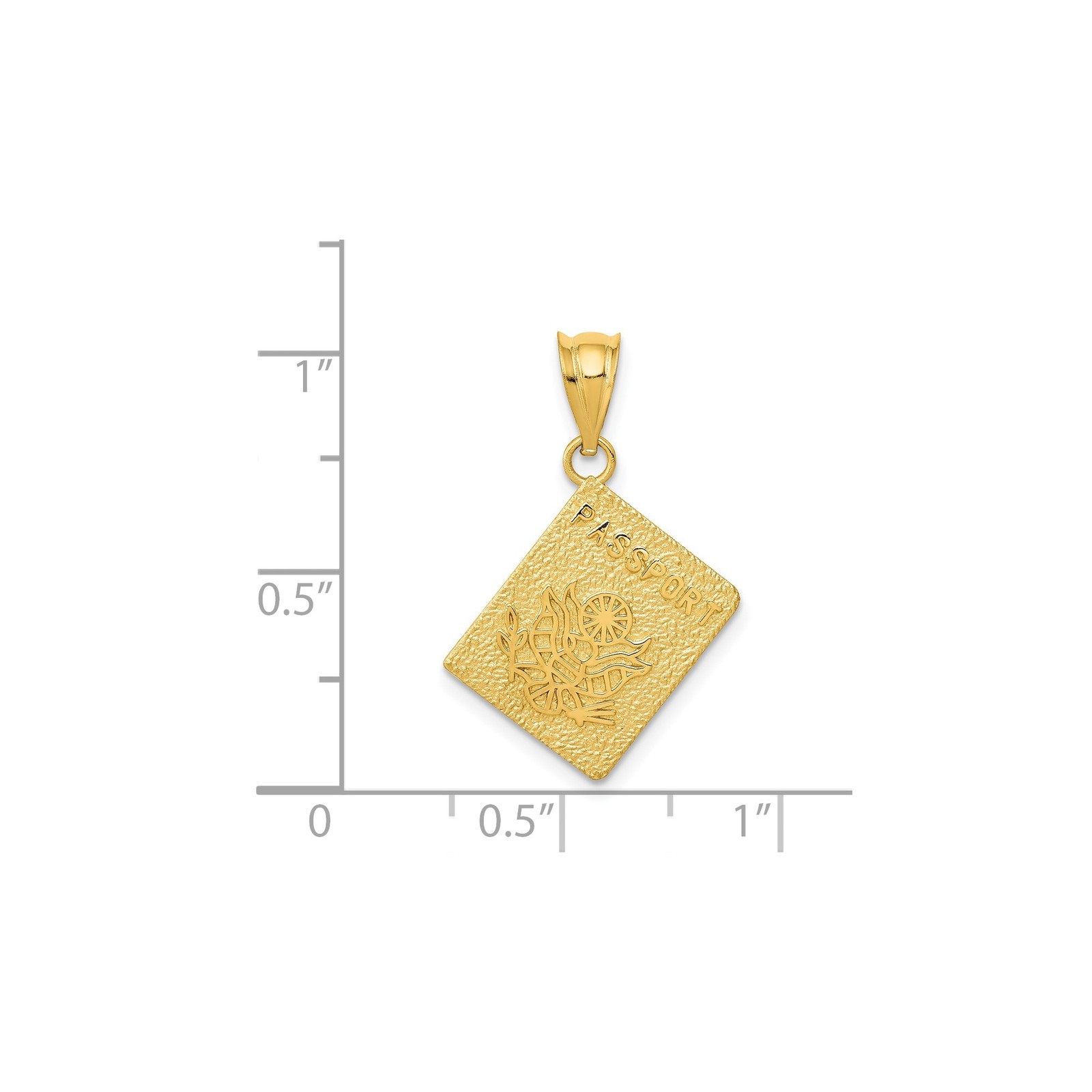 14k Yellow Gold Solid Passport Pendant Travel Charm USA Emblem 26mm