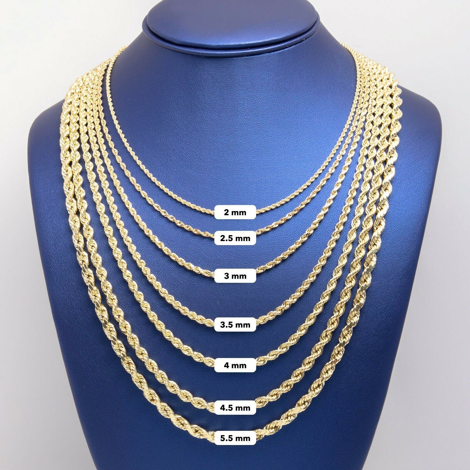 Rope Chain Necklace Real 10K Yellow Gold All Sizes