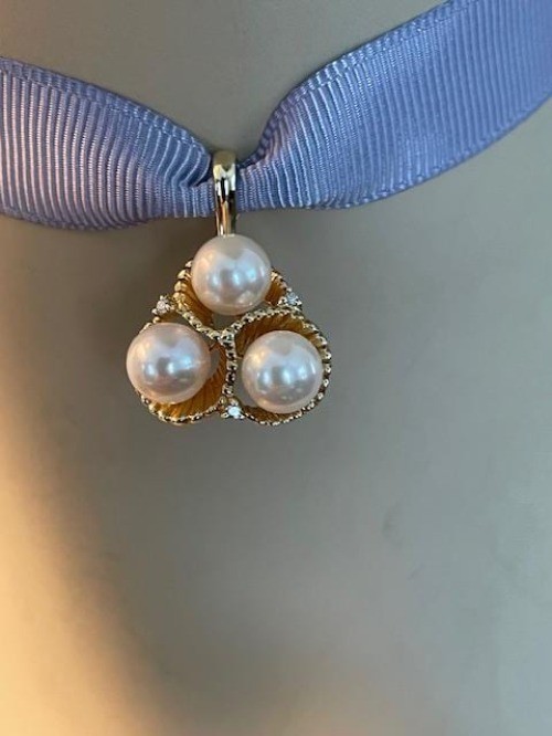Estate 14k Chinese Three Pearl and Three Diamond Accent Enhancer Pendant 4.8