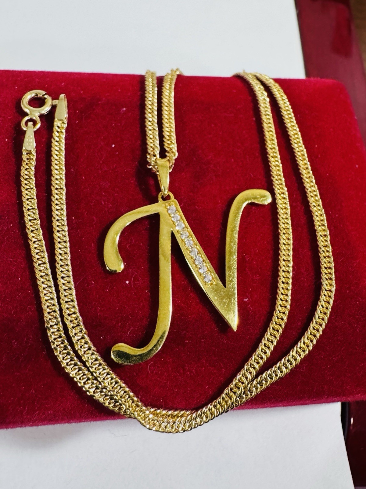 18K 750 Genuine Gold Letter N Set Necklace 15.6/16” Inch Long 4.54g 2.2mm