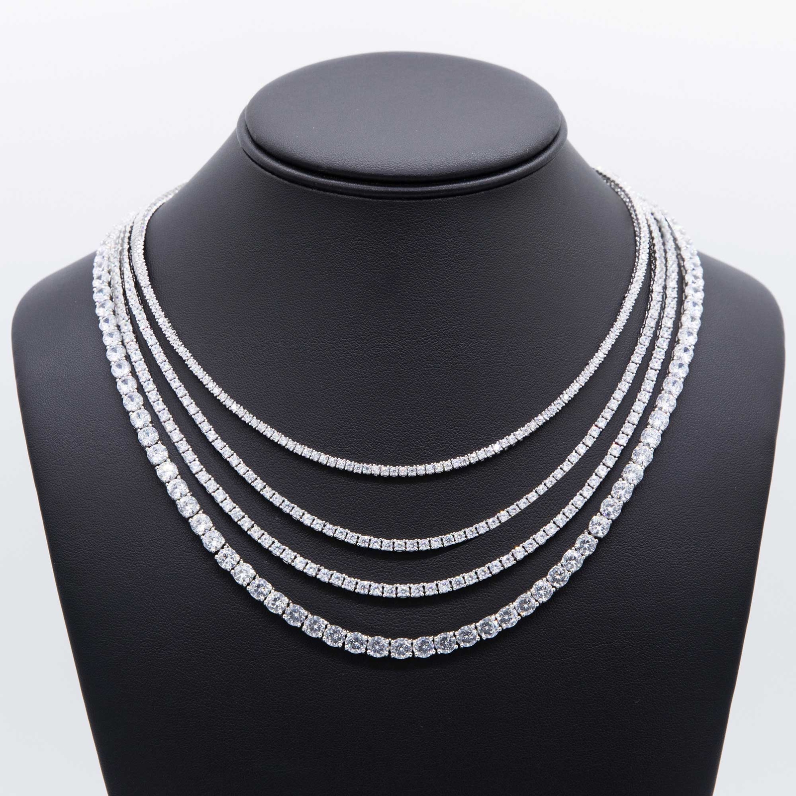 Round-Cut Shiny Tennis Chain Necklace Sterling Silver 925 All Sizes