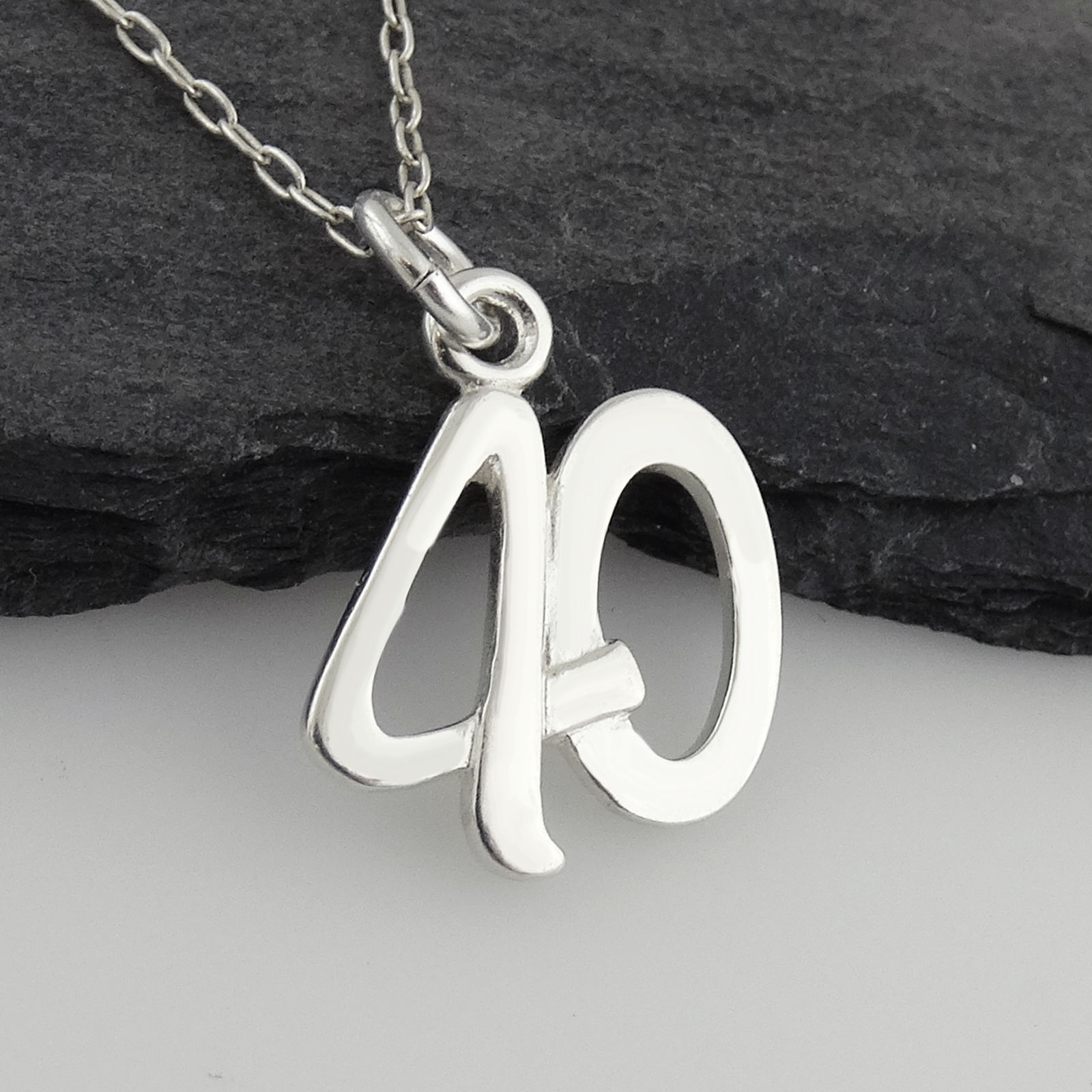Number 40 Charm Necklace – 925 Sterling Silver – Forty 40th Birthday Anniversary