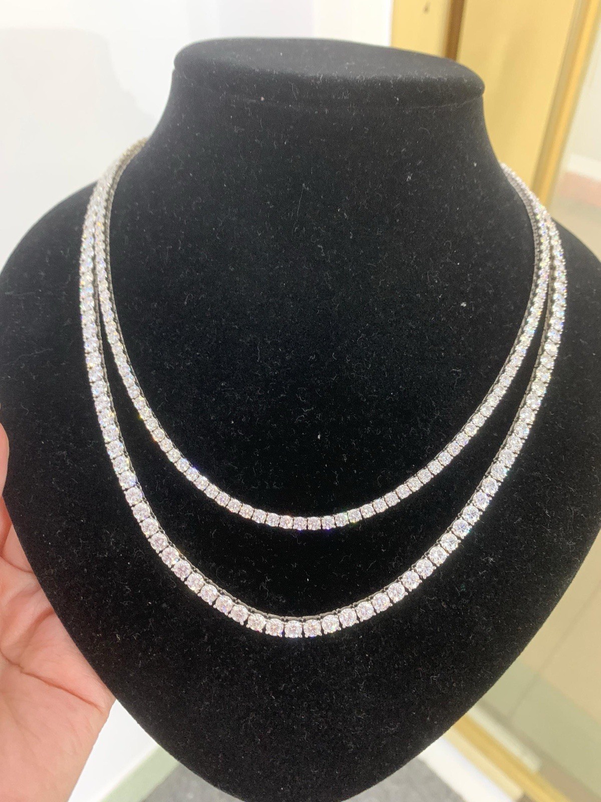 VVS1 Moissanite Diamond Tennis Chain 16″ Necklace 925 Sterling Silver 2mm w/ GRA