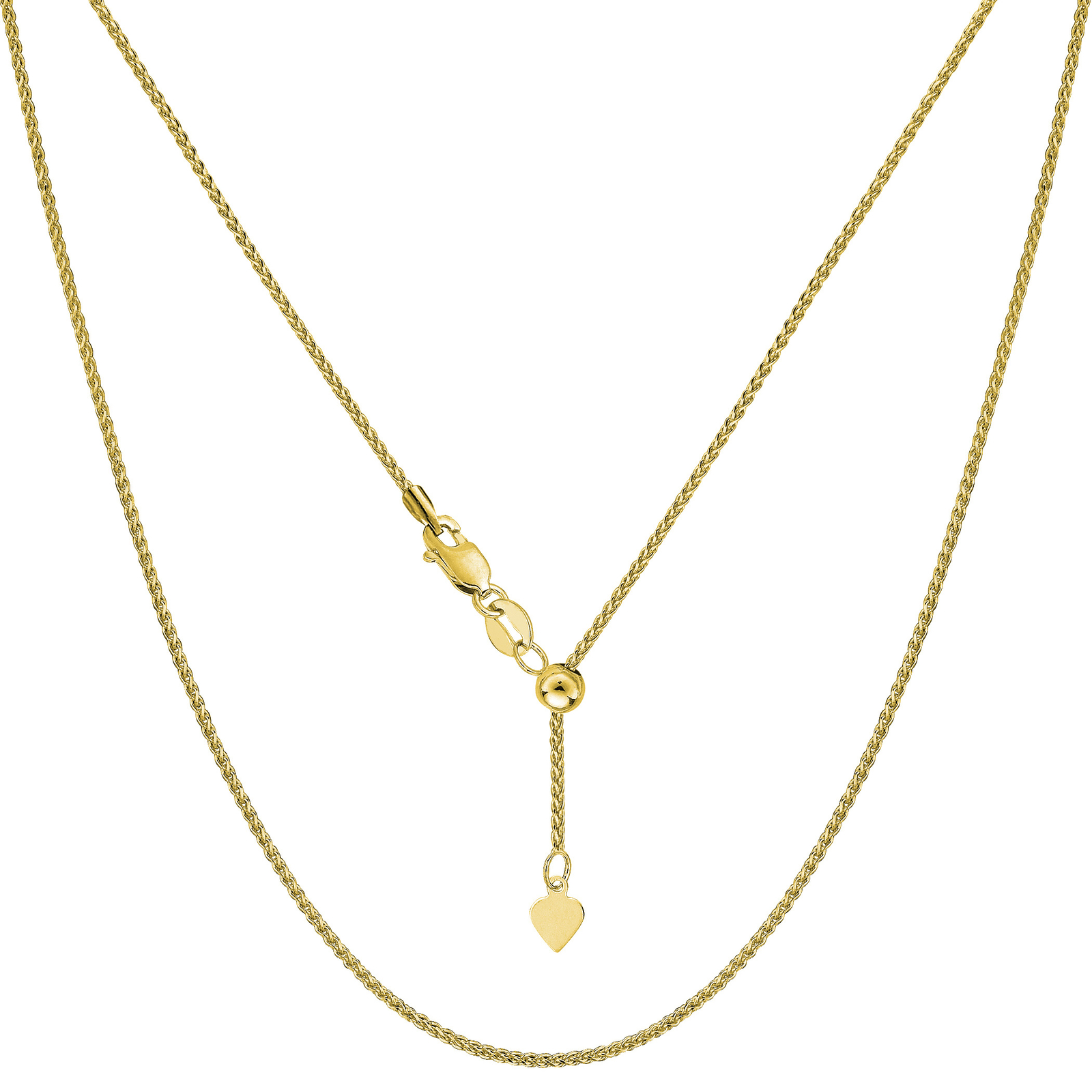 10K Yellow Gold Adjustable Wheat Link Chain, Width 1.0mm