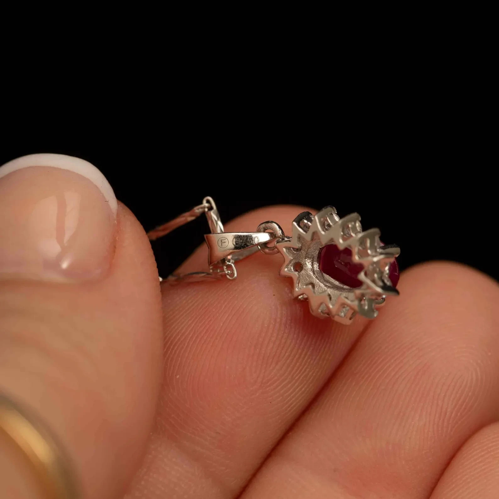 1.10Ct Ruby Gold Pendant, 14K White Gold Real Red ruby Oval Gemstone and Diamond