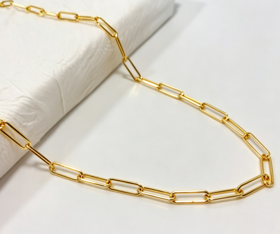Solid Paperclip Chain Necklace Real 18K Yellow Gold Necklace 5mm 20inch