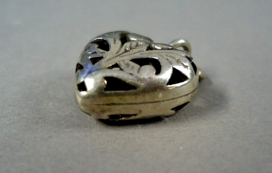 Old Unbranded Sterling Silver Openwork Filigree Fat Puffy Heart Charm Pendant