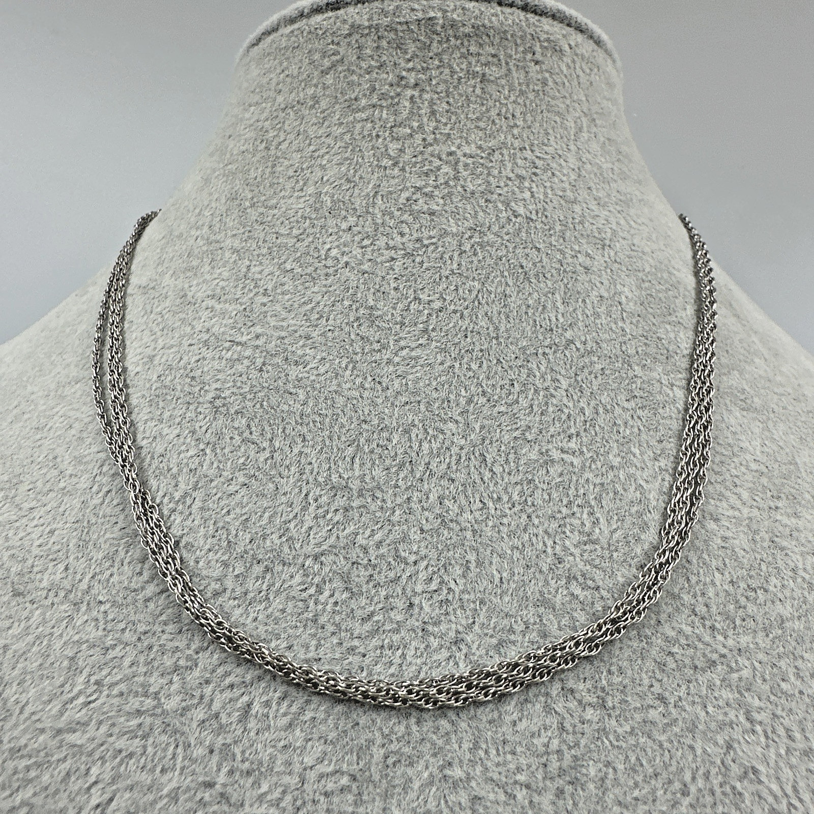 Vtg Sterling Silver 925 Three Strand Layered Cable Chain 16” 4.96g Lobster Clasp