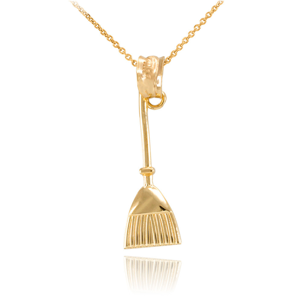 Gold Broom Stick Charm Necklace (Available in Yellow/Rose/White Gold)