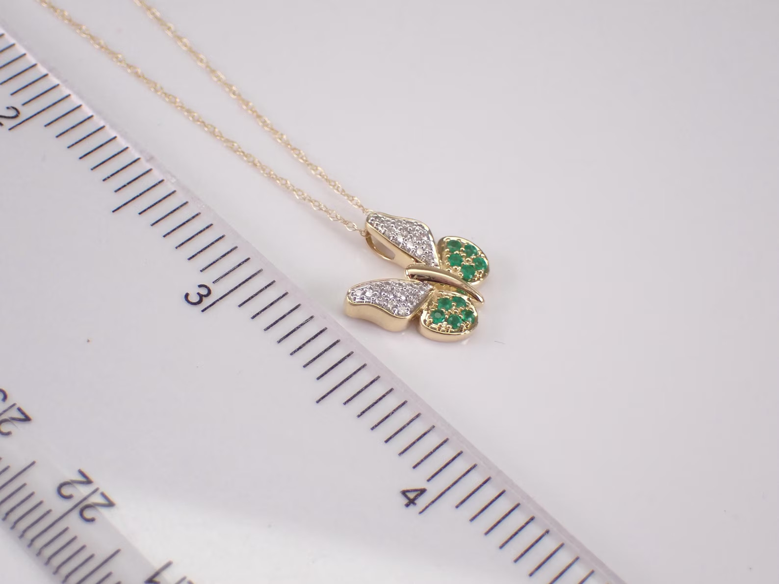 1.2 Ct Round Emerald Moissanite Butterfly Shape Necklace 14K Yellow Gold Plated