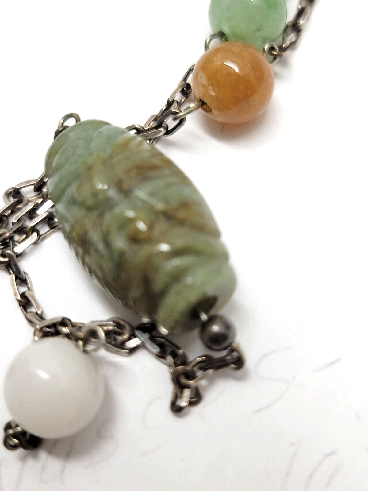 Jade and Sterling Silver Necklace Stamped 925 K-C Italy