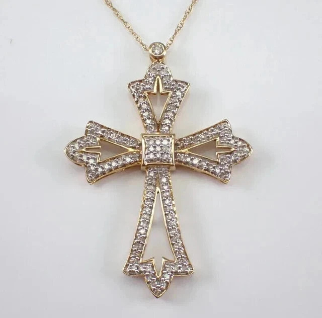 3CT Round Cut Lab Created Diamond Cross Pendant 14K Yellow Gold Plated Chain