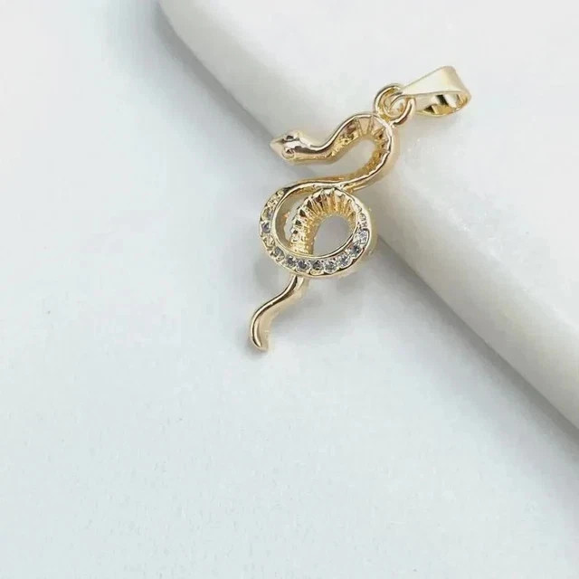 1.20Ct Moissanite Round Cut Snake Charm Pendant 14K Yellow Gold Plated F/Chain