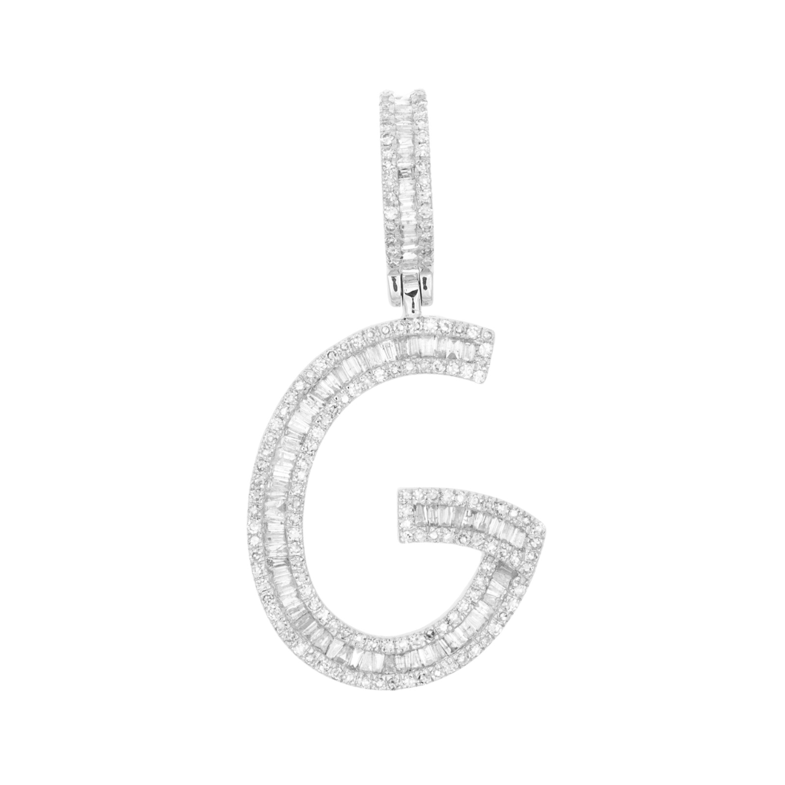 10k White Gold Baguette Diamond Initial G Pendant 1.50″ Letter Charm 0.75 Ct