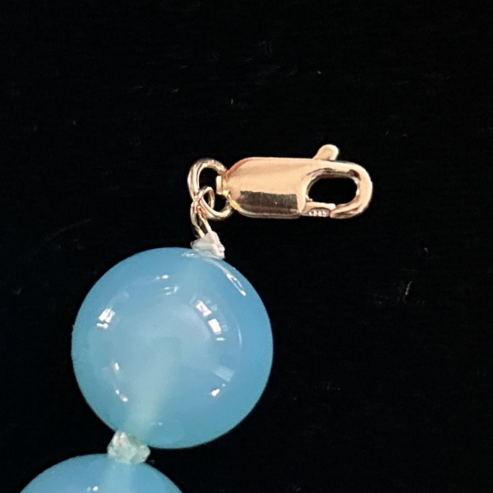 Beautiful Aqua Blue Chalcedony Beads 585 14k Clasp Necklace 19”/115 grams