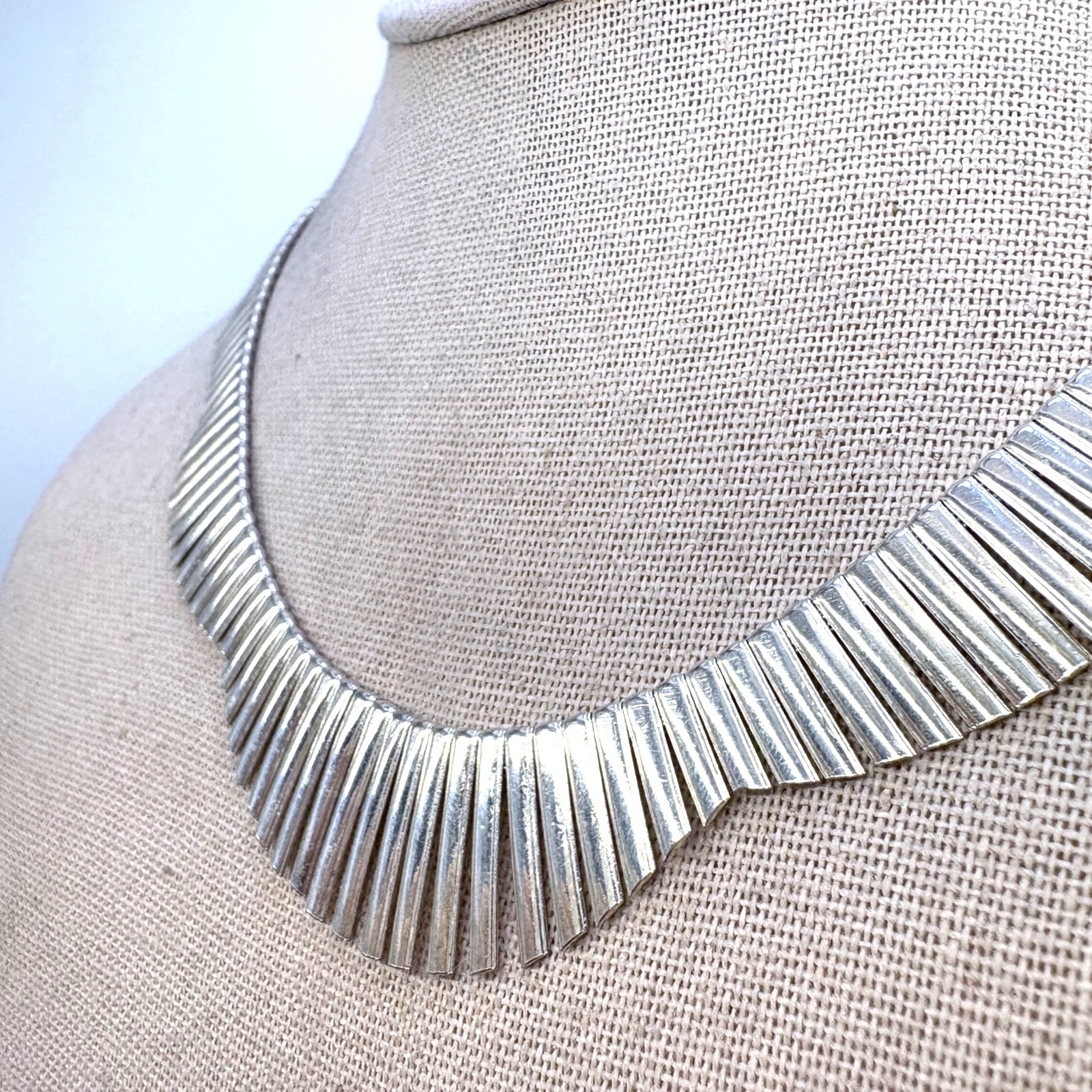 Graduated Bar Link Chain Necklace Sterling Silver 925 Size 16.5″ Length