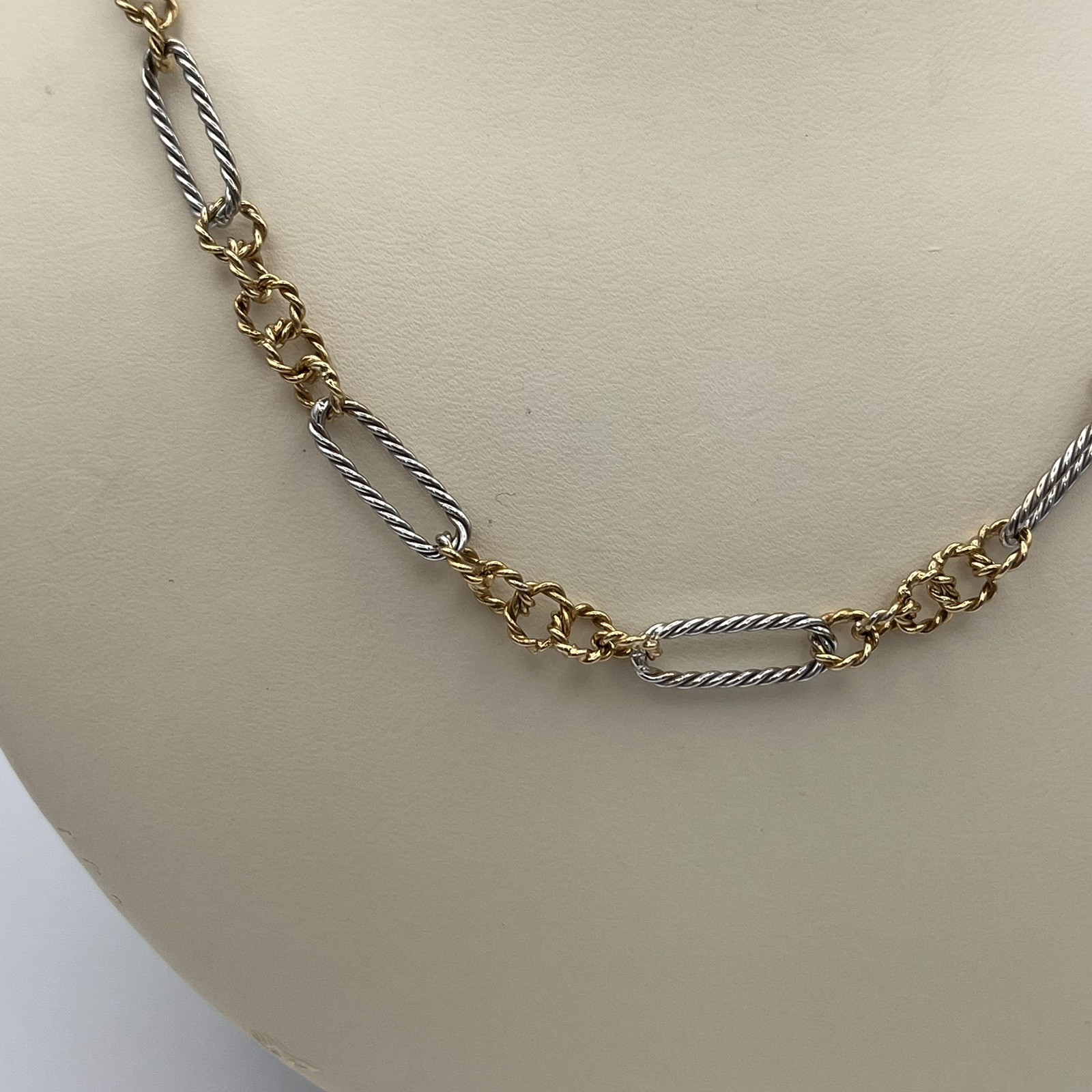 14k Two Tone Yellow White Gold Ladies 19.5″ Textured Link Chain Necklace