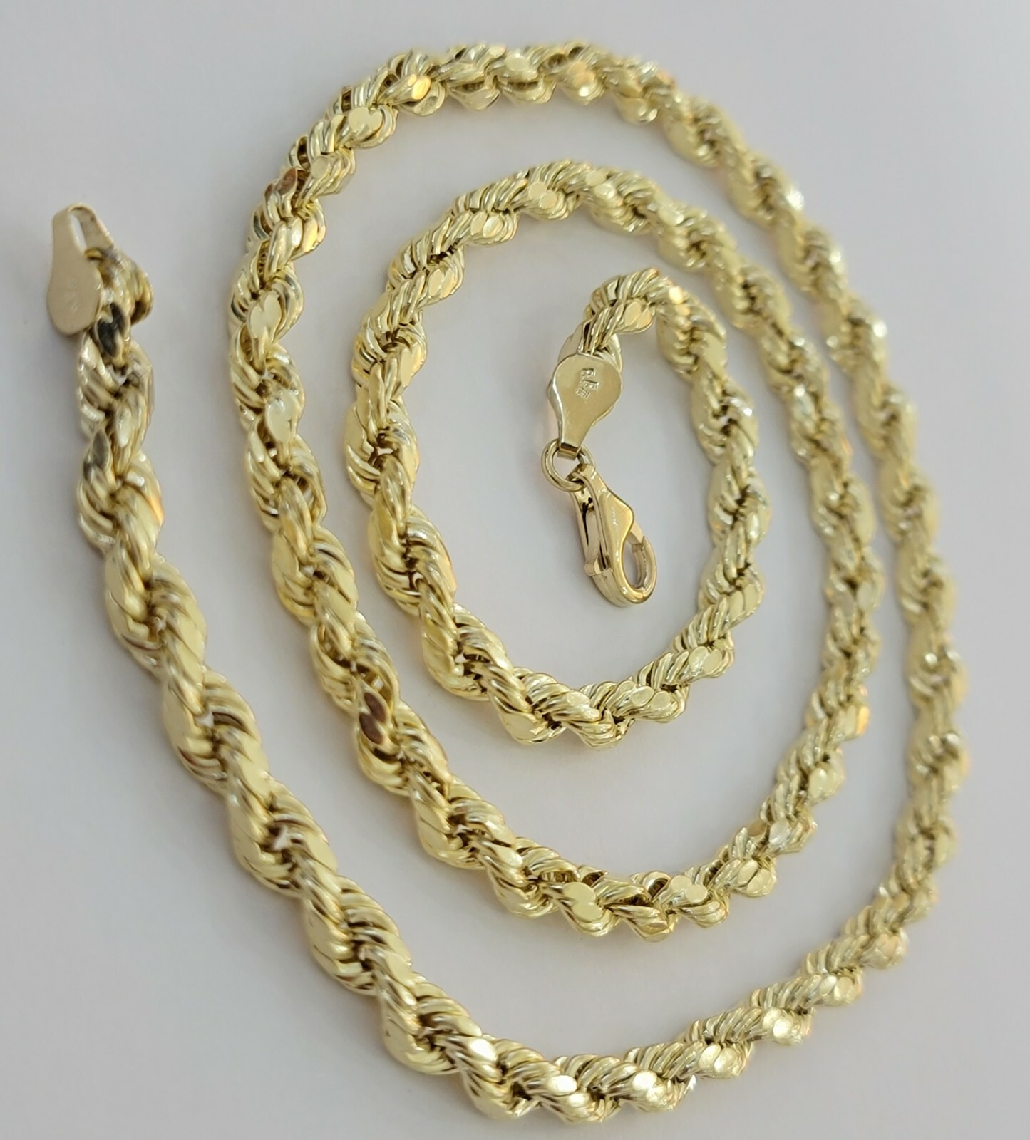 Real Gold 10k Rope Chain Necklace 5mm 18″-30″ Inch Yellow Gold Diamond Cut Men