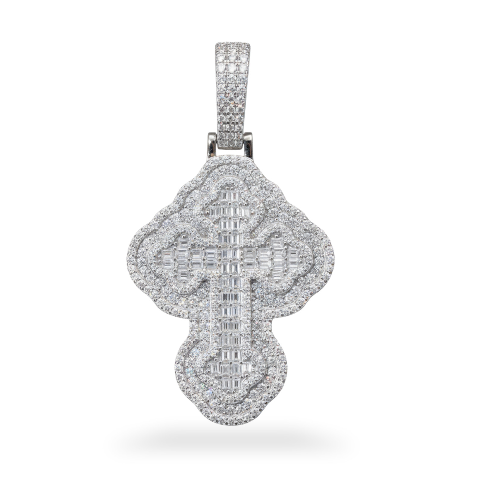 MOISSANITE Men’s Iced Baugette Cross Pendant Real 925 Sterling Silver Hip Hop