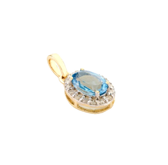 0.78 Ct Natural Blue Topaz & Diamonds Halo Pendant For Women In 14k Yellow Gold