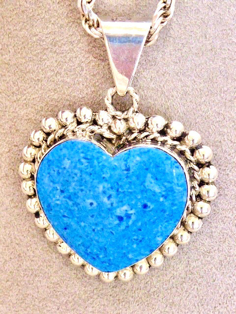 STUNNING 925 STERLING SILVER HEART SHAPE LAPIS TAXCO MEXICO PENDANT & CHAIN 26″
