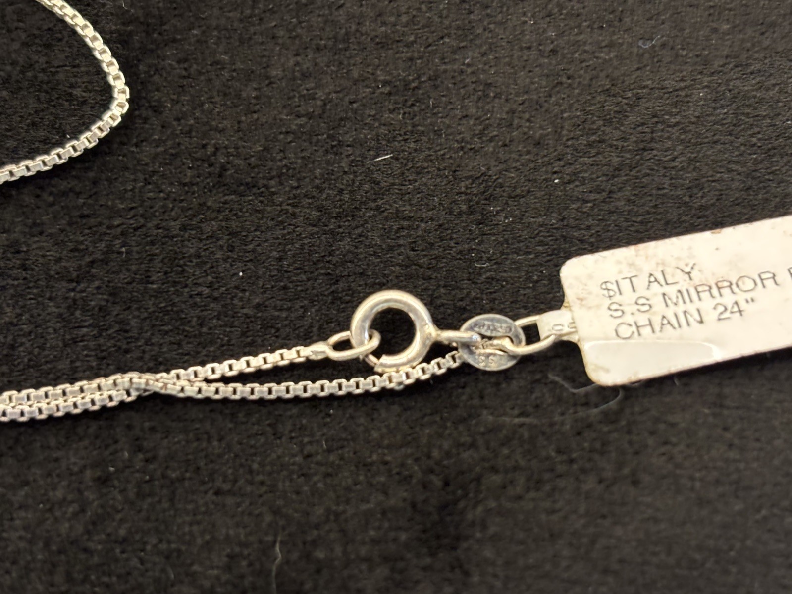 24 Sterling Silver 1mm Chain with Sterling Box Mounted Pale Blue Stone..925