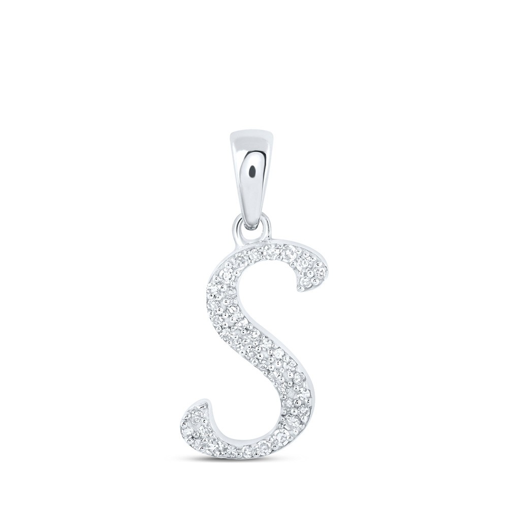10K White Gold Womens Round Diamond S Initial Letter Pendant 1/10 Cttw