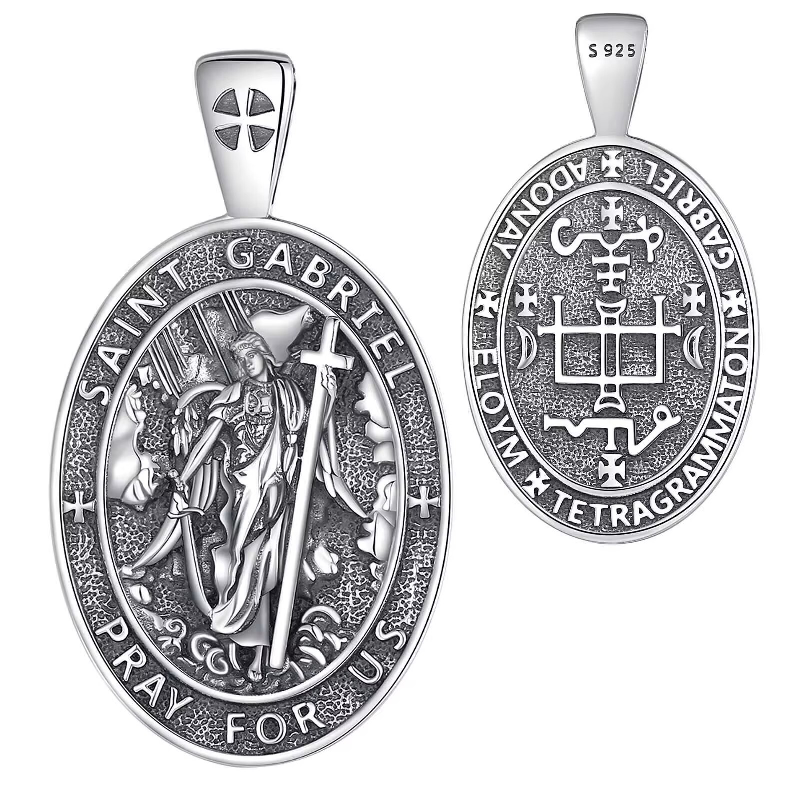 925 Sterling Silver Two-Sided Saint Gabriel Necklace