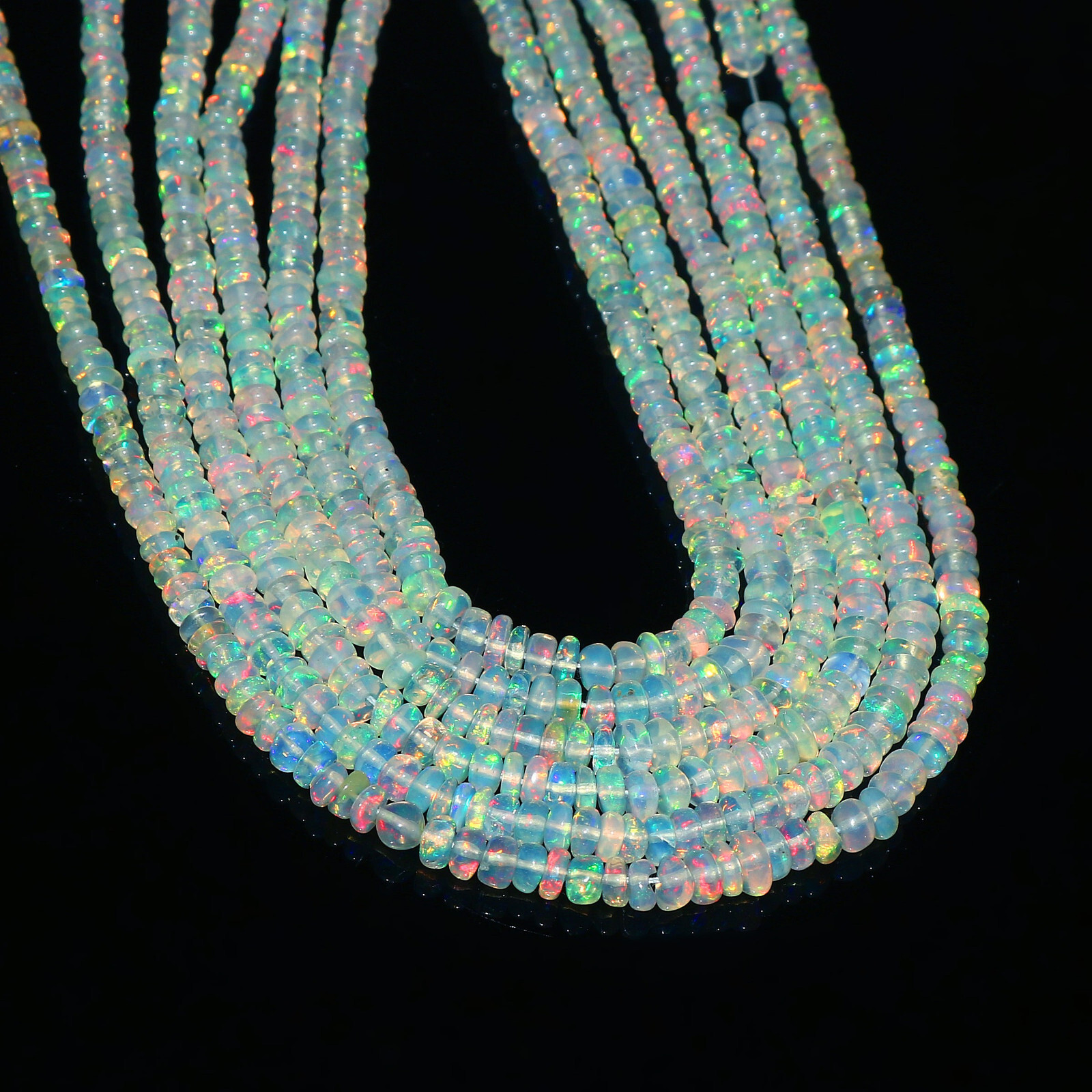 Natural Ethiopian Fire Opal Rondelle Beaded Gemstone 3 Strand Necklace 16 Inches