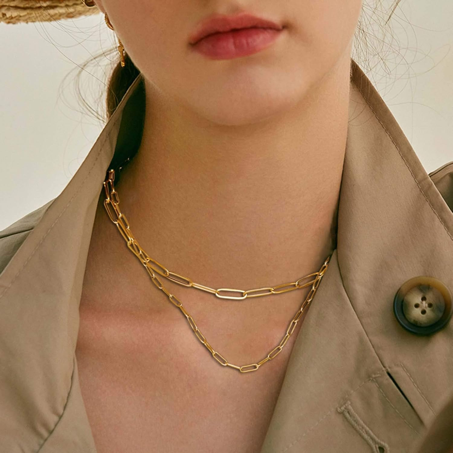 18K Gold Paperclip Chain Link Necklace Dainty Paperclip Link Chain Layered Neckl