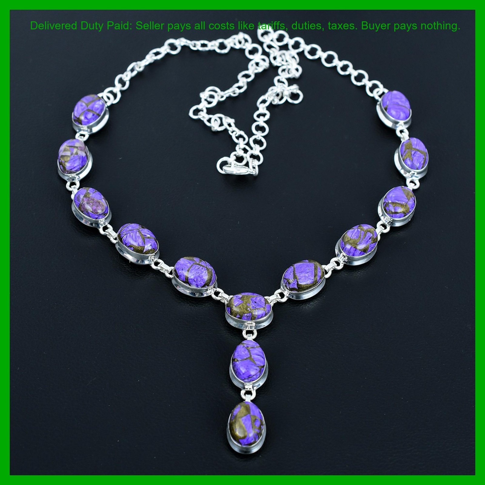 Valentines Deal 925 Silver Copper Charoite Stone Chain Third Eye Chakra Necklace