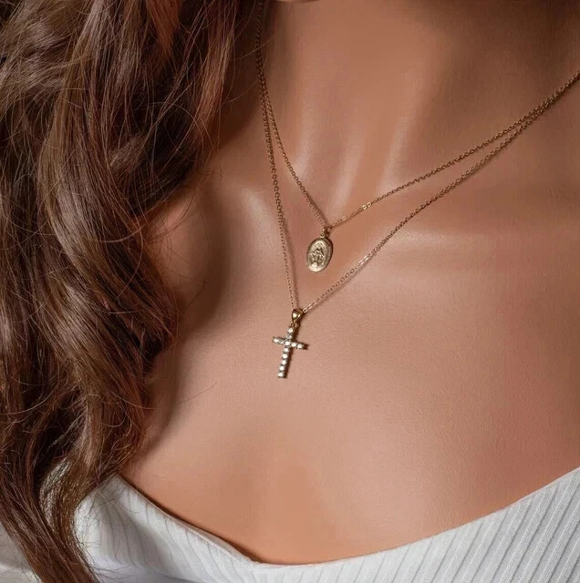 1.50 Ct Round Cut Real Moissanite Cross Women’s Pendant 14K Yellow Gold Plated