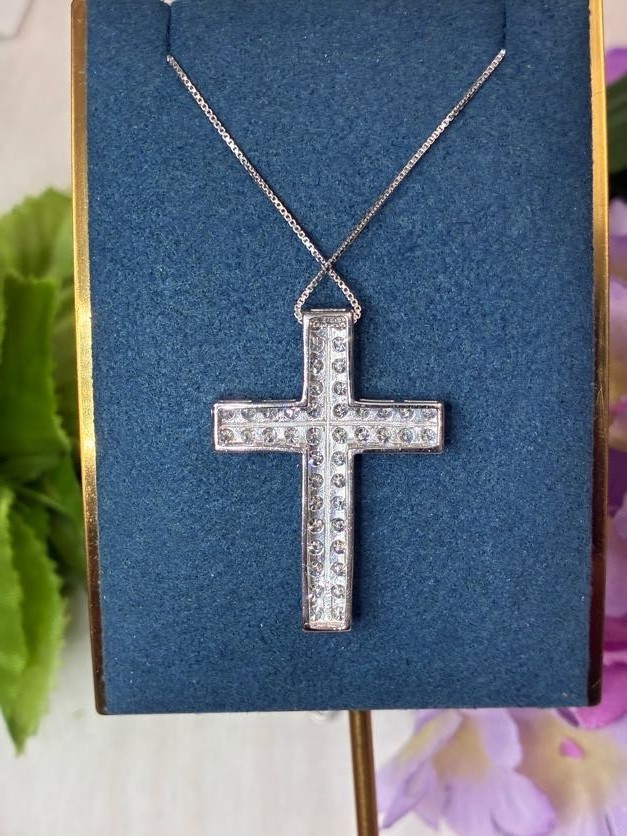 925 STERLING SILVER 2.00CTTW LAB GROWN DIAMOND CROSS PENDANT -18″