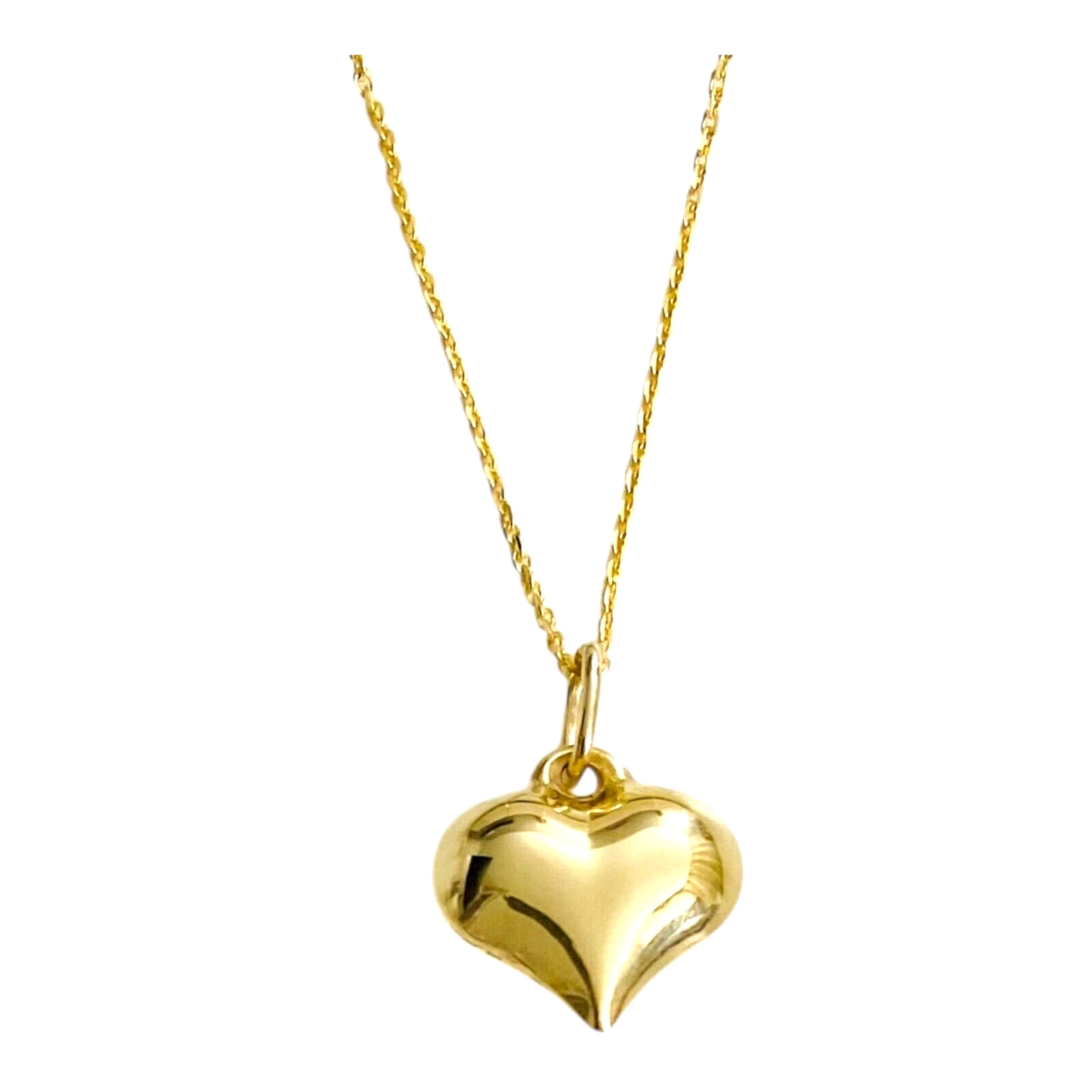 10K Real Gold Puffy Heart 15mm / 0.59″ Pendant, 3-D Puffy Heart Necklace – C2907