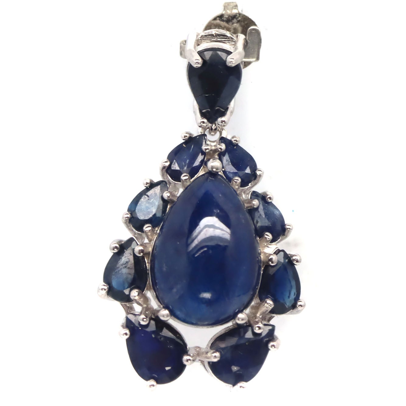 925 Sterling Silver 9 x 13 MM. Blue Sapphire Made in Thailand Pendant