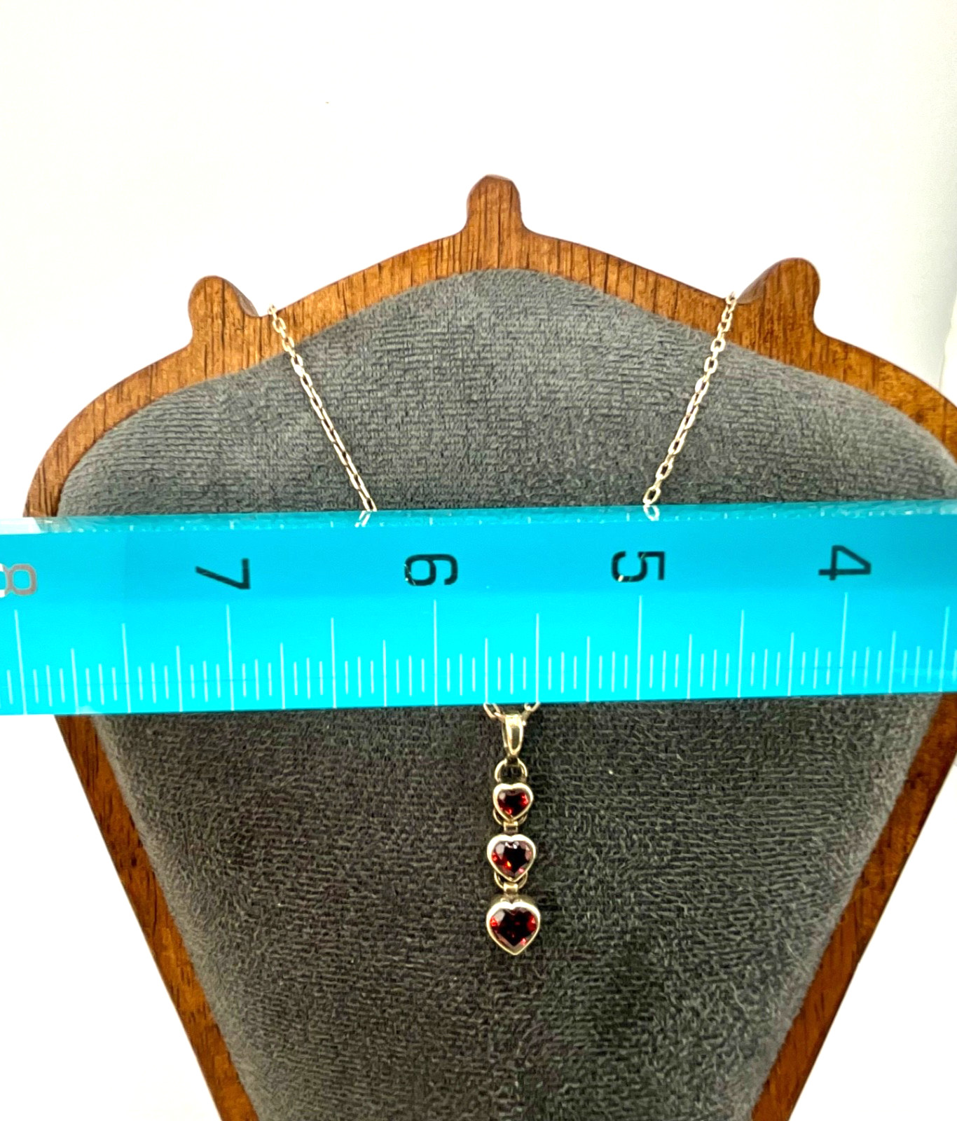 Minimalist Sterling Silver Three Heart Pendant Red Garnet with 17” Chain
