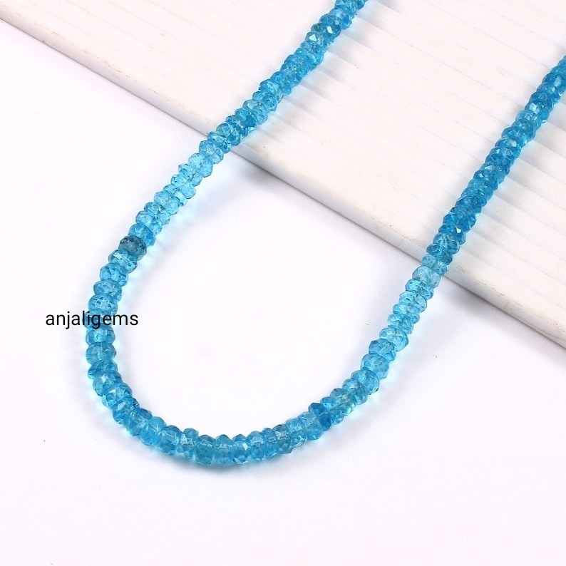 Natural AA+ Swiss Blue Topaz Gemstone Beads Necklace In 925 Silver Woman Jewelry