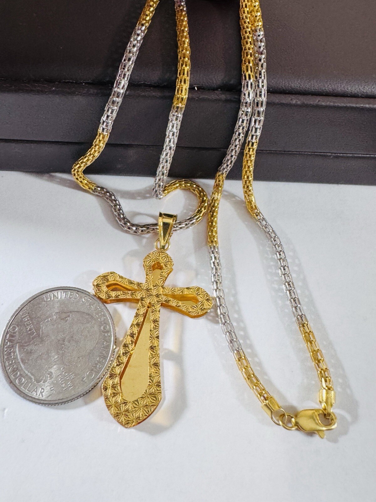22C 22K 916 Fine Real Gold 21.5”/22” Long Cross Necklace 14.8g 3mm Mens-Womens