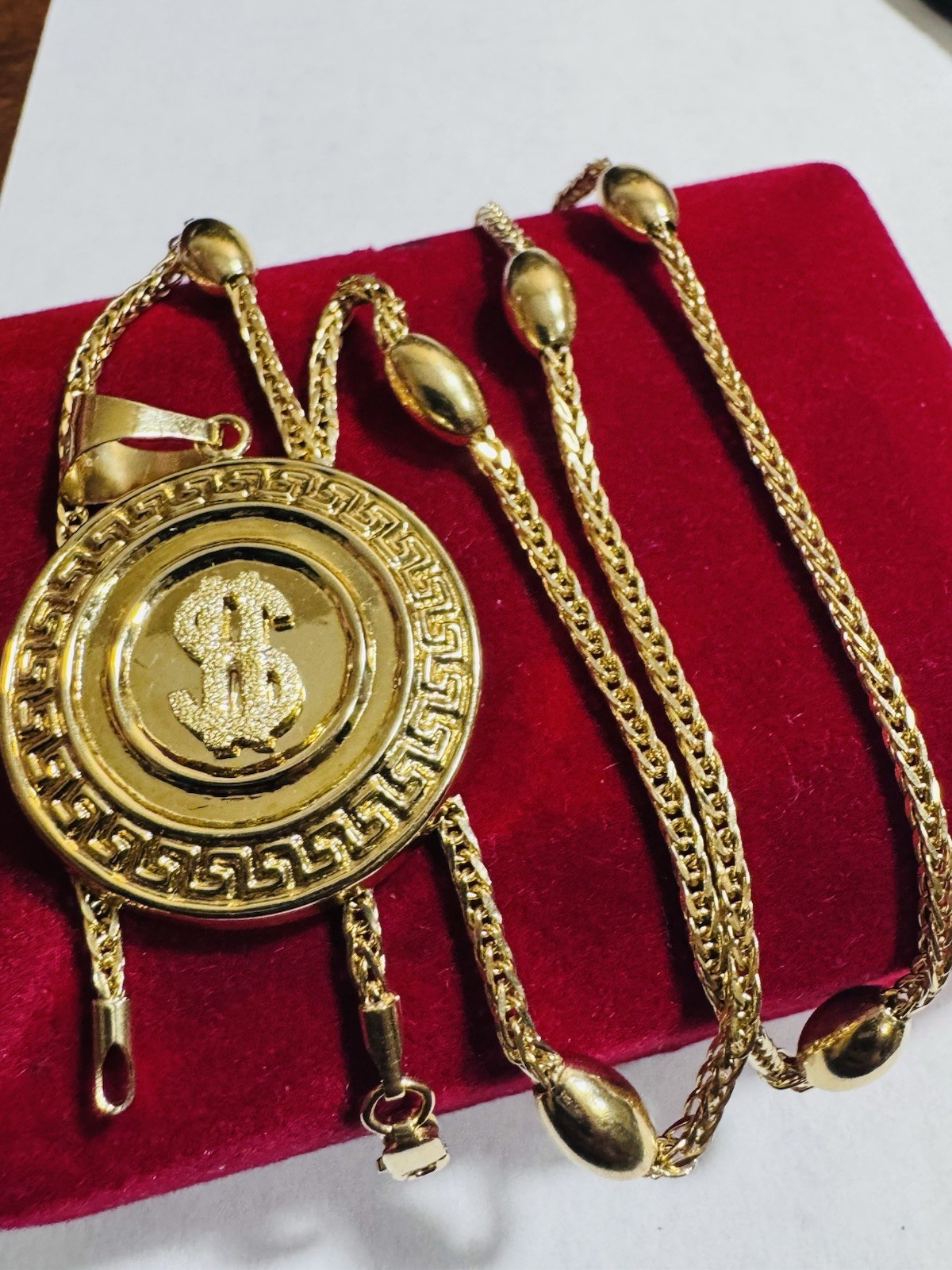18K 750 Gold Oval Chain Dollar $ SET Necklace 17.6”/18” Long 9.6g 2.2mm WOMENS