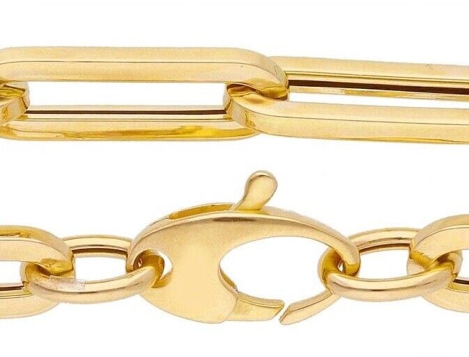 18K YELLOW GOLD CHAIN SQUARED OVAL PAPER CLIP 4x15mm LINKS, 17.7″ 45cm, ITALY