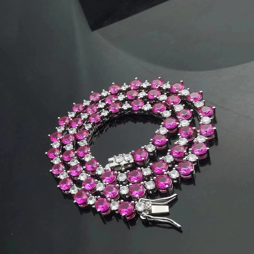 18TCW Round Lab Created Sapphire & Diamond Tennis Necklace 925 Sterling Silver