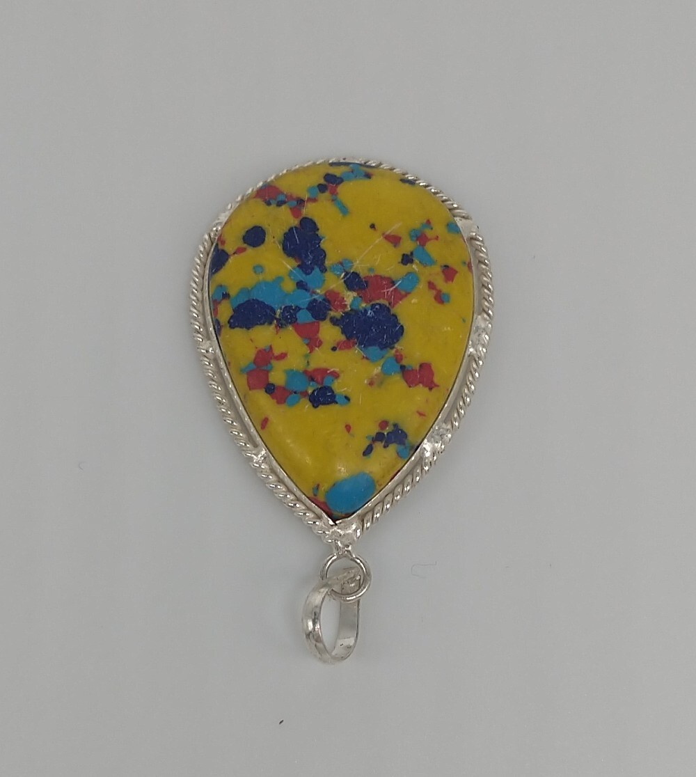 Slide Pendant Mosaic Balloon Turquoise Gemstone 925 Silver 1.9″ India NEW