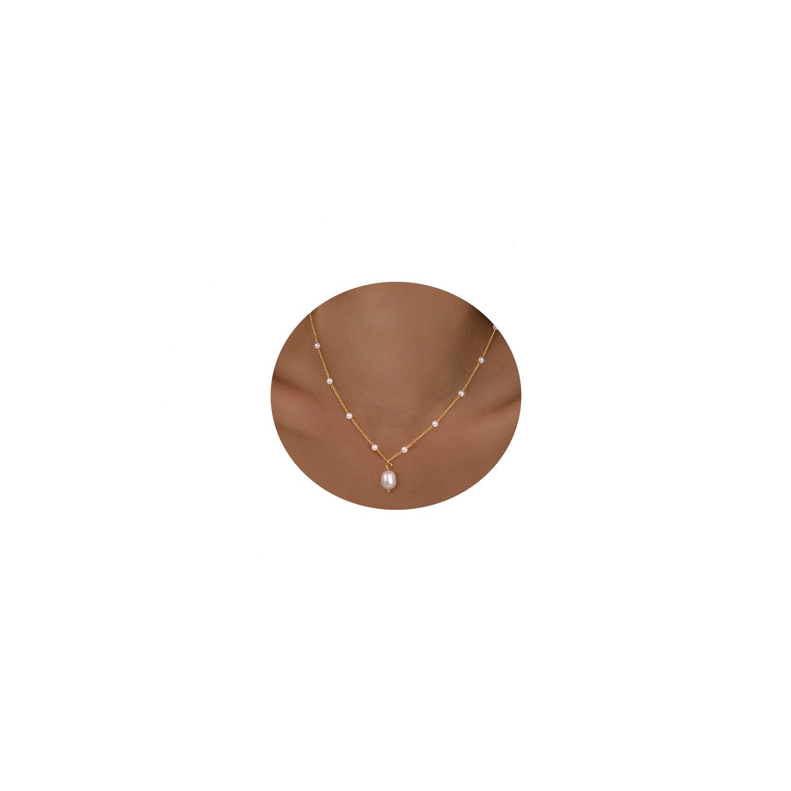 Cute Pearl Necklace for Women 18K Gold Plated Pearl Chain Charm Choker Necklaces
